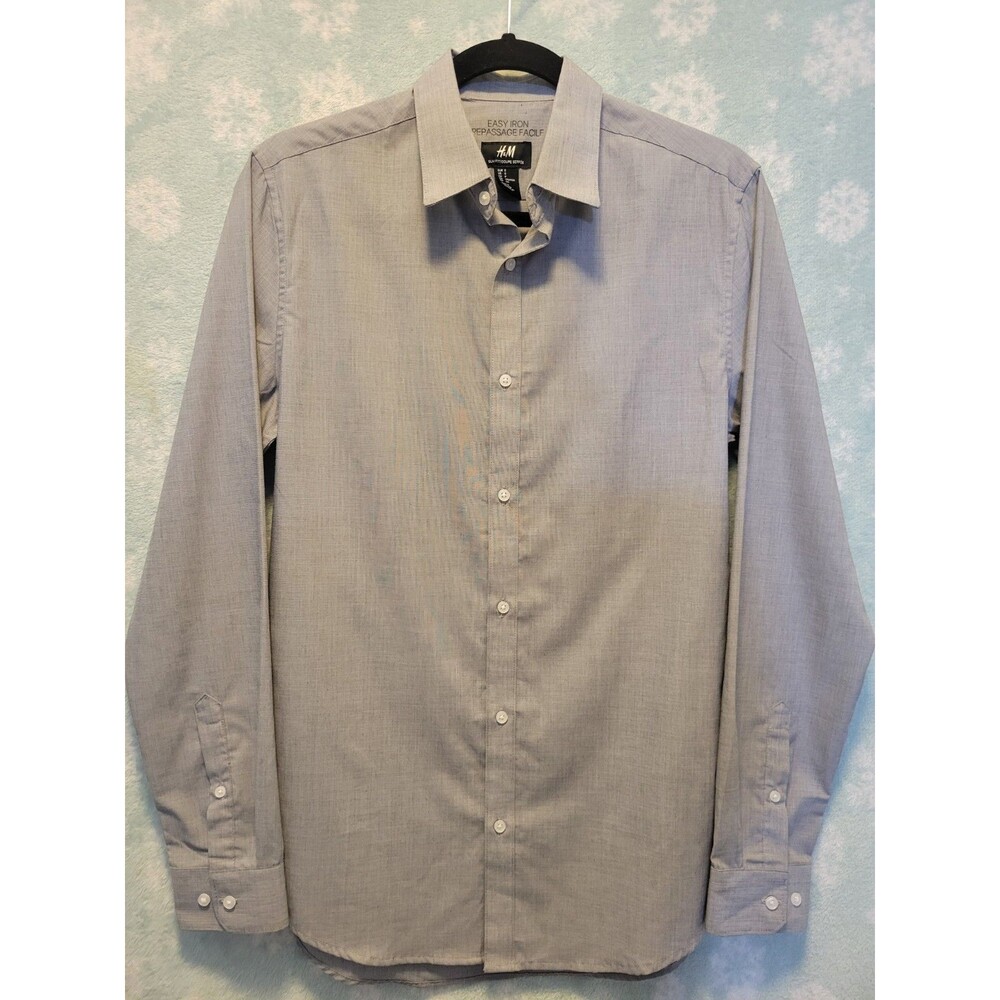 H&M Slim Fit Button Up Shirt Small Light Grey Long Sleeve Easy Iron Classic